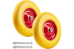 tectake 403578 Set 2x Ruota per Carriola, Gomma Piena Antiforatura, Pneumatic, Carrelli a Mano Timone Giardino, Robusta Cerchione in Acciaio e Asse, Nuovo