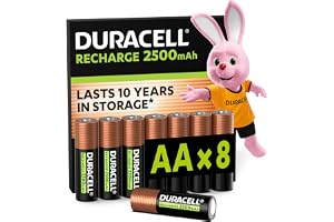 DURACELL AA Uppladdningsbara Batterier, 8 Pack, 1.2V, 2500 mAh NiMH | Förladdade – batterierna i vårt sortiment med längst livslängd – hållbar, plastfri och återvinningsbar förpackning