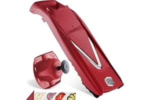 Börner Cortador de Verduras V5 (Set Básico) • Mandolina en V para Cortar Rodajas en 4 Grosores • Cortadora de Acero Inoxidable • Mandolina Ajustable para Frutas y Verduras • Color: Rojo