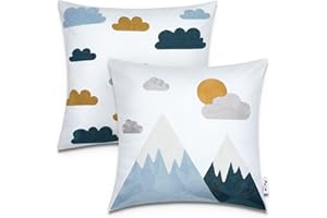 ‎PACO HOME Paco Home 2er Set Kissenbezug 45x45 Kissen Kissenhülle Kopfkissenbezug Kinderzimmer Mädchen Junge Kids Deko Berge Sonne Wolken