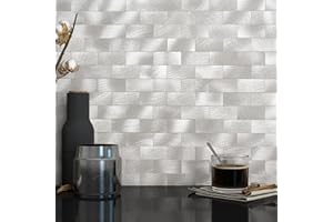VAOVI Abziehen und Aufkleben von Fliesen für die Küche, selbstklebendes Metall, Spritzschutz, abziehen und aufkleben, Fliesen, U-Bahn-Fliesen, Backsplash Wandfliesen (10 Fliesen, Silber)