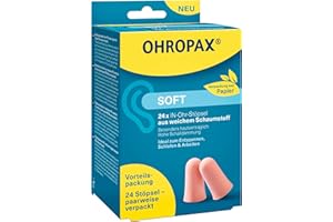 ‎OHROPAX OHROPAX Soft Ohrstöpsel Vorteilspackung – IN-Ohr-Stöpsel aus weichem Schaumstoff – Schalldämmwert SNR 31 dB – zum Entspannen, Schlafen und Arbeiten – nachhaltige Verpackung aus Papier - 24 Stück