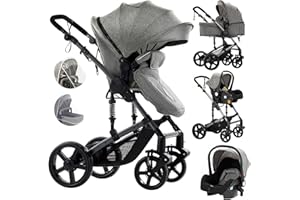 Veitoalioy Poussette 3 en 1, Haute vue Poussette Bebe Pliante, Poussette Poussant Avant Et Arrière En aluminium, Système De Voyage Pour Bébé (588 Grey)