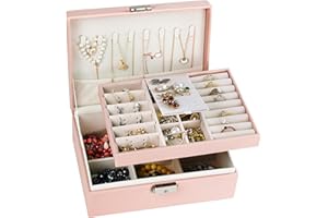 ADEL DREAM Portagioie da Donna, Portagioie Rettangolare da Viaggio Piccolo, Portagioie per Anelli, Orecchini, Collana, Rosa