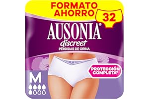 PROCTER & GAMBLE Ausonia Discreet Braguitas Para La Incontinencia Cintura Baja, Talla M, Pack de 32, Bloquea Pérdidas Y Olores, Cómodas Y Discretas