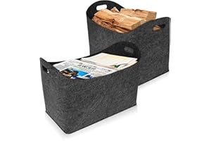 VA-Cerulean 2X sacchetti in feltro per legna da ardere portatile pieghevole per legna da ardere, con manici, grande cestino multiuso per legna da ardere, giornali(Typ B,colore grigio scuro)