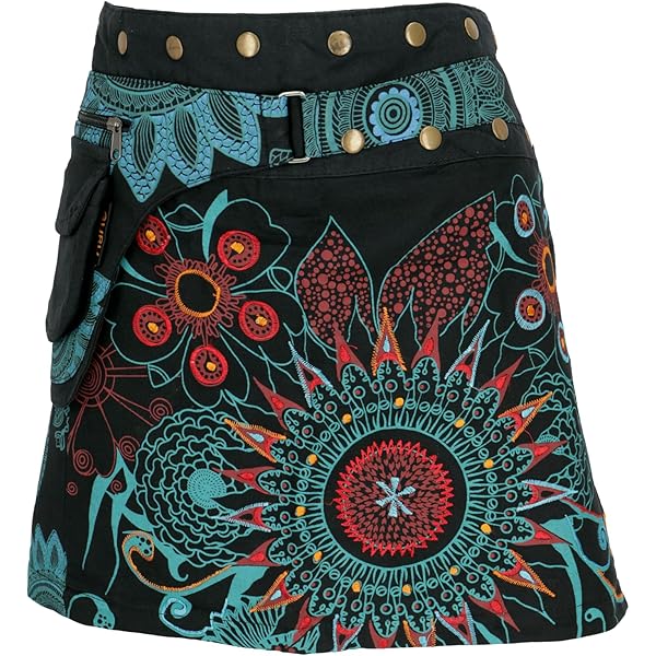 Guru Shop Falda Cruzada Corta Goa Cacheur Minifalda Mujer Verde Algodón Talla: 40, Negro/azul, 40 Falda Corta Amarilla