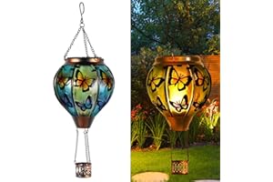 pearlstar Hot Air Balloon Solar Garden Light Waterproof, Flaming Effect Solar Hanging Hot Air Balloon Lantern Garden Ornaments for Indoor Outdoor(Butterfly)