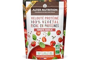 ALTER NUTRITION - Soupe Protéinée Bio - Tomate/Basilic - En Poudre - Riche En Protéines (26%) & En Fibres (16%) - Faible En Matières Grasses - Protéines Végétales - Made In France - Sachet De 180 g