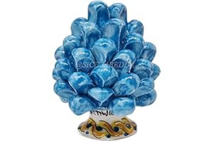 sicilia bedda - Pigna Siciliana con Piede Decorato - Modello Maioliche - Ceramica di Caltagirone (Altezza 9 x 6, Celeste)