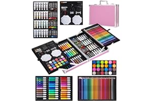 SOBEAU Malette Dessin, 144 Pièces Kit Dessin Enfant Adultes, Sets de Dessin, Mallette de Coloriage, Crayons de Couleur, Aquarelle, Pastels,Rose