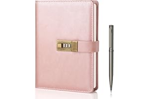 WEMATE Diario con serratura, formato A5, in pelle PU, con serratura, 240 pagine, diario vintage protetto da password, con penna e scatola regalo, organizer per uomini e donne, 21,8 x 14,7 cm
