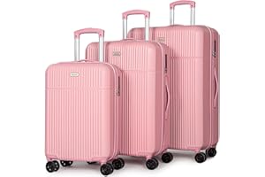 Hello-5ive Luggage Sets 3 Piece, Suitcase Sets 3 Family Suitcases Hard Shell 4 Wheels Lightweight Suitcase Travel Set with TSA Lock, Small + Medium + Large (Pink)