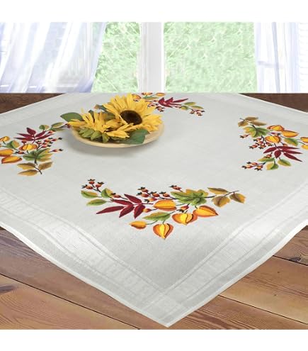 VERVACO Kit Ricamo Prestampato Tovaglia POLLI COLORATI Set Ricamo Biancheria Da Tavola 80 x 80 cm Set Fai Da Te Creativo Size Kit Hobby Creativi Adulti Casa Decor Embroidery