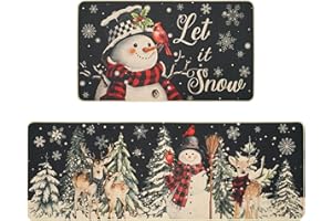 AIBIIN Lot de 2 tapis de Noël antidérapants en caoutchouc pour cuisine, salon, salle à manger, cuisine, 60 x 40 + 120 x 40 cm