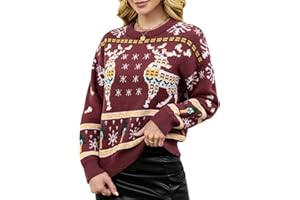 Quatrefox Weihnachten Pullover Damen Weihnachtspullover Dick Pulli Winter Thermo Winterpullover Langarm Strickpullover Rundhals Grobstrickpullover Casual Lockerer Oberteile Elegant Strickwaren