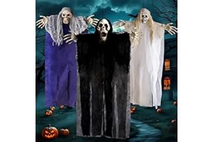 ZPQAODI Lot de 3 fantômes à Suspendre pour Halloween, Noir,Blanc,Bleu,fantômes Volants,décoration d'halloween à Suspendre,décoration d'halloween pour Jardin Avant,intérieur,extérieur,Arbres,Patio