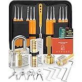 Eventronic Lock Pick Set, 32 Pieces Locksmith Pick Set with 4 Transparent Training Locks and Zipper Pocket, Guide for Beginne