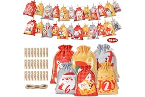 EDONKVI Calendario dell'avvento Fai Da Te,Sacchettini Calendario Avvento,24 Calendario dell'avvento da Riempire,Kit Calendario Avvento,Calendario Avvento 2024 Vuoto Grande Bambini Sacchetti Stoffa