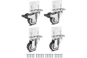 WISD Set of 4 Furniture Castors 38 mm, Light duty Castors with 2 Brake up to 80 kg, L Type Bracke, Small Swivel Casters for Indoor and Outdoor Use