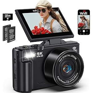 5K Digital Camera for Photography Autofocus 75MP Vlogging Camera for YouTube with SD Card, Compact Travel Camera for Teens with 18X Zoom, 32GB SD Card