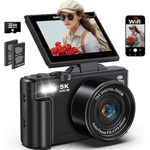5K Digital Camera for Photography Autofocus 75MP Vlogging Camera for YouTube with SD Card, Compact Travel Camera for Teens with 18X Zoom, 32GB SD Card