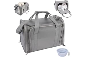 KIMIGO Trasportino per Cani e Gatti,Borsa Da Trasporto Cane,Trasportino per Animali Portatile Pieghevole,Borsa per Il Trasporto per Cani,Piccola per Auto,Gatti,Con Manico Telescopico e Tracolla,Grigio