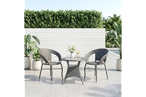 BRISHI 3-Piece Outdoor Rattan Wicker Patio Coffee Table Set | Garden Furniture for Balcony, Terrace, Porch & Poolside | Weather-Resistant Bistro Sets for Home & Backyard (Grey)