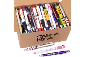 Sikao Wholesale Lot of 100 Misprint Pens Bulk, Assorted Ballpoint Pens Smooth Writing, Blue and Black ink Random Pens for Waitress Office School