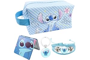 UBEPHANT Trousse de Toilette Stitch, Trousse de Toilette Stitch Fille, Trousse Stitch 4pcs Cadeau Stitch Trousse à Crayons de Toilette Femme Cartoon Makeup Bag, Sac de Maquillage de Voyage (Bleu)
