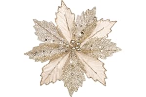 ‎ARBORUS Arborus 8 Stück Künstliche Weihnachtsblumen Künstlicher Weihnachtsstern Glitzer Christbaumschmuck Champagner Kunstblume mit Clips Künstliche Blumen für Weihnachtsbaum Weihnachtskranz Weihnachtsdeko
