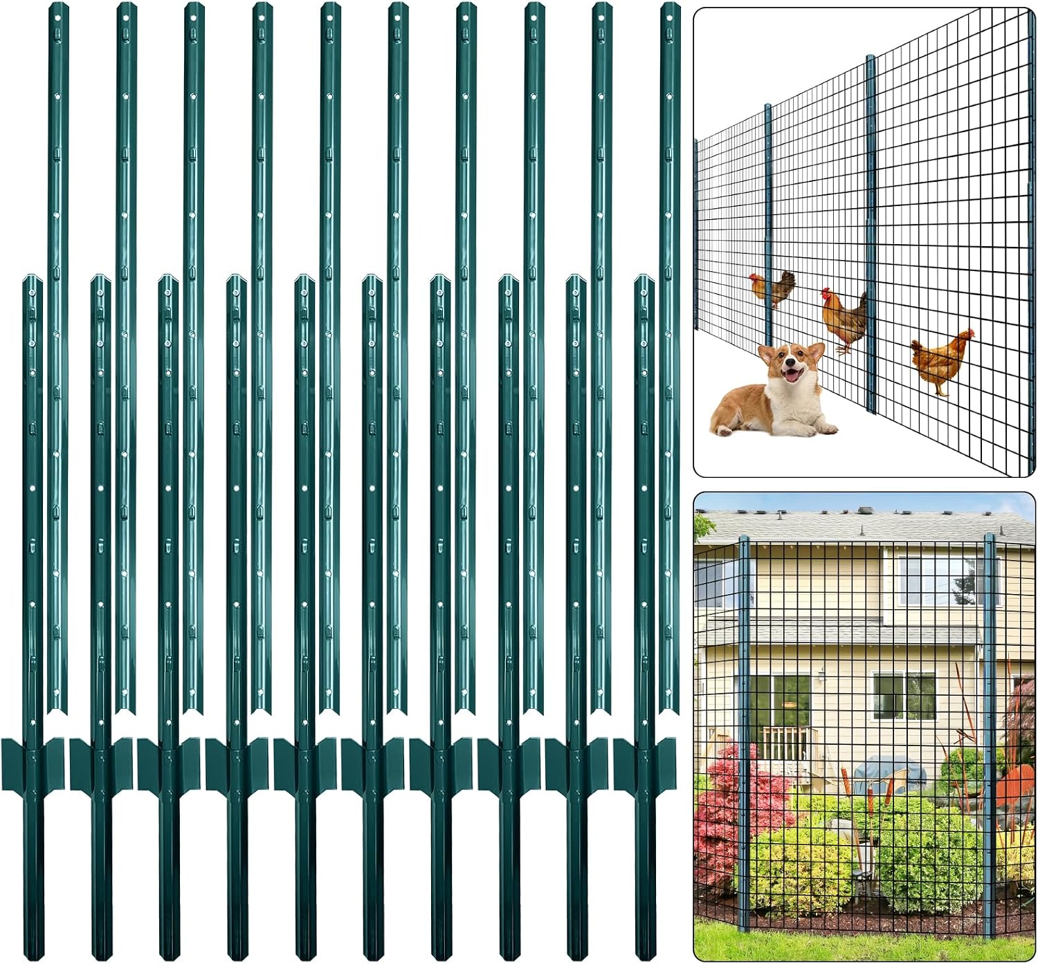Thealyn Fence Posts 6 ft / 182 cm, Pack of 10 - for 5 ft Wire Fence Mesh, Metal Post with U-Channel, Steel Poles U Post for Garden Wire Mesh Poles for Chicken Wire Mesh