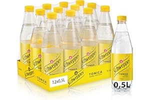 Schweppes Tonica, Bevanda Gassata al Gusto di Chinino, 12x500ml, Perfetta per Aperitivi e Cocktail, 100% Aromi Naturali