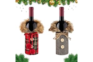 FMKLDENA Copertura per Bottiglia di Vino Natale, 2 Pezzi Rosso, Decorazione Natalizia Sacchetto Vino, per Decorazioni da Tavola per Feste di Natale