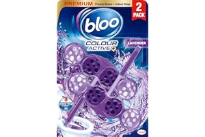 Bloo Colour Active Toilet Rim Block Lavender with Anti-Limescale, Cleaning Foam, Dirt Protection and Extra Freshness - 2 x Rimblocks, purple