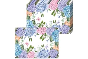 Tarklanda Juego de 50 manteles Individuales de Papel Flores Coloridas, manteles Individuales Desechables de hortensias 40 x 28 cm, Primavera Verano decoración para Festival, Fiesta, Cocina