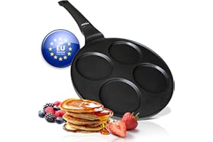 endusor Poele a pancakes induction - Poele pancakes avec un diamètre de 26cm + revêtement anti-adhésif | Plaque à Induction Gaz Céramique Électrique Halogène | 4 trous pour Pancake Blinis Oeuf Crêpe