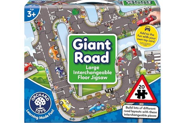 Orchard Toys Giant Road Jigsaw Puzzle, Car Track on a Large Floor Puzzle, Car Play Mat, Make Your Own Road Tape for Toy Cars, City, Construction, Educational Toys for Kids and Toddlers Age 3+