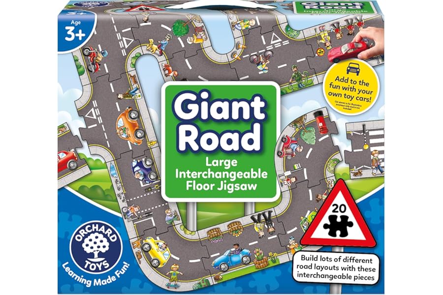 Orchard Toys Giant Road Floor Puzzle - Large Interchangeable Car Track Jigsaw Puzzles for 3 Year Olds - Alternative Road Mat for Toy Cars - Educational Kids Jigsaw for Toddlers - Age 3+
