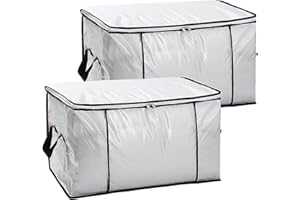 AIDBUCKS ADB Sac de rangement Vêtements 84L 60x40x35 cm Poignées solides et fermeture éclair Tissu épais pour linge de lit Vêtements Oreiller Pliable Taille L Lot de 2 Noir