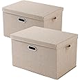 HOKIPO Polyester Linen Multipurpose Storage Box With Lid For Wardrobe, Home And Office, Beige,Extra Large,Pack Of 2 (Ar-4369-Xl*2)