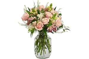 INTERBLOOM The Blossom - Next Day Large and Luxurious Fresh Flower Bouquet with Soft Pink Roses, Alstroemerias, Snapdragons, Freesias, Waxflower, Italian Ruscus and Green Bell