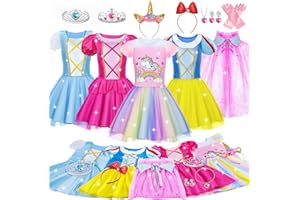 BAHAGULY Princess Costumes for Girls,4 Sets of Princess Dress Up Clothes for Little Girl Fancy Dress Up Clothes for Kids Toddlers Party Birthday Gifts for Girls Age 3-8 Year Old