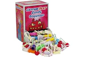 CAPTAIN PLAY Dispensador de Dulces Retro, Cesta Regalo de Dulces con 600g, Dispensador de Caramelos Retro, 50 Piezas Envueltas Individualmente, Caramelo Americano Retro