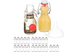 Relaxdays Botellitas de Cristal, 50 ml, Mini Botellas para Rellenar Licor o Aceite, Tapa Mecánica, Transparente, Acero Inoxidable, Pack de 25