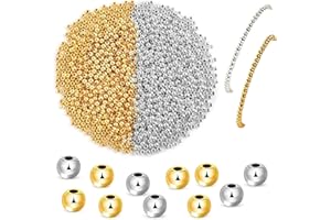 NAAPESI 1200 Pezzi 4 mm Perline Rotonde per Bracciali Gioielli, Distanziatori Artigianali in Oro Con Foro, per Collana DIY (Oro, Argento)