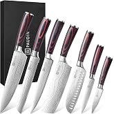 PAUDIN Professional Kitchen Knives Set, Set of 7 Japanese Knives Stainless Steel, Santoku Universal Chef Knives for Cutting M