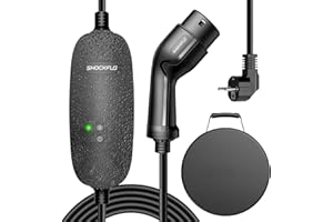 ShockFlo Typ 2 EV Ladegerät,Standard 2-Pin Schuko 16Amp 230V Tragbare EV Ladestation mit 6M Ladekabel, Sicheres Plug-Play Schnell EVSE Elektroautos/PHEV für Typ 2 & CCS2 Ladeanschlüsse