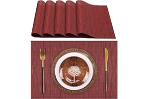 Lumaca Manteles Individuales Lavables, Juego de 6 Salvamanteles Individuales (70% PVC, 30% Poliéster), Resistentes al Calor, Antideslizantes, para Mesa de Cocina y Restaurantes,Rojo