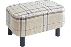 YMYNY Reposapiés de 42 cm Otomana con Patas de Madera Estables Reposapiés de Tela de Lino Taburete para Cambiar Zapatos para Sala de Estar Asiento Acolchado para Dormitorio Raya HD-HRF-BD215